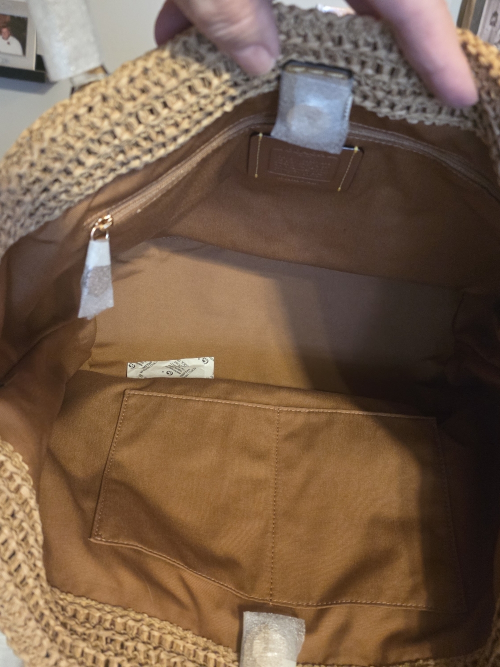 Coach Woven Straw Tote with Brown Leather Trim, NWT! - Picture 6 of 13